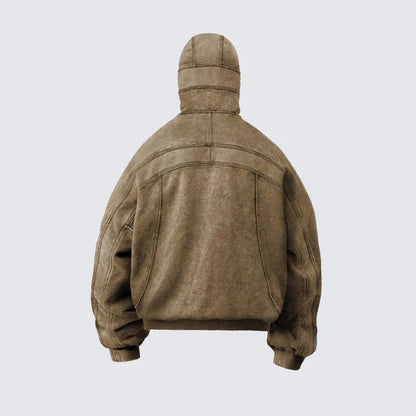 Autumn Winter New American Style Vintage Personality Street Washed Heavy-duty Sweatshirt Fashion Trendy Brand Round Neck Long Sleeve Cardigan Outerwear