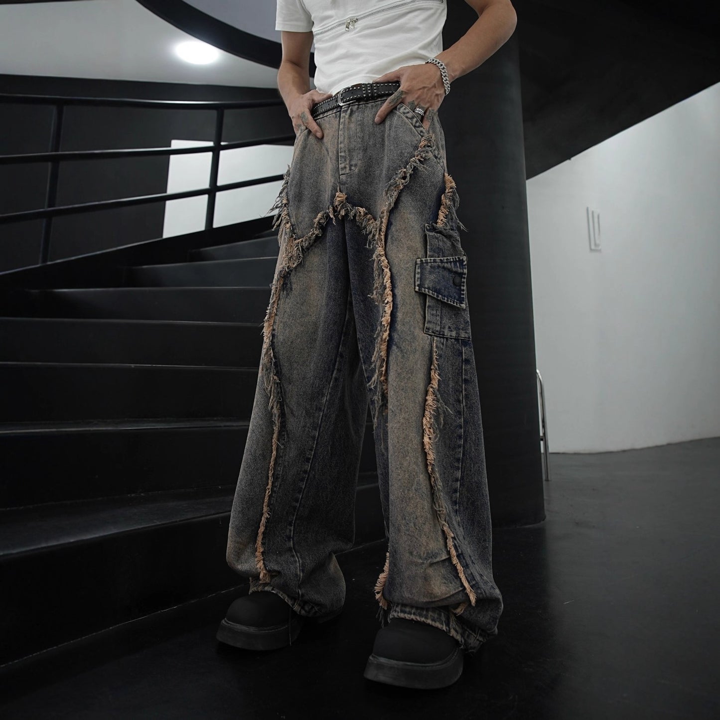 Star Design Sense Niche American Retro Jeans for Men ins Fashion Brand European and American High Street Pants Trendy Versatile Long Pants