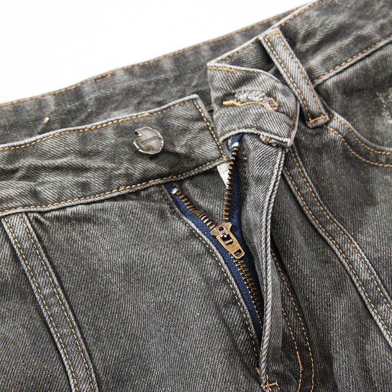 Distressed Jeans Loose Wide-Leg Straight Trendy Beggar Style Slimming High Street Design Niche Long Pants High Street Style