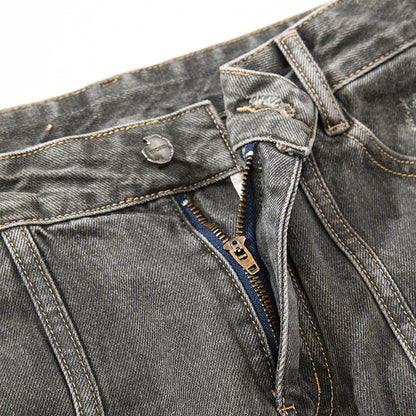 Distressed Jeans Loose Wide-Leg Straight Trendy Beggar Style Slimming High Street Design Niche Long Pants High Street Style