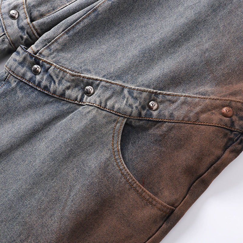 Fashion Trend Retro Jeans Multifunctional detachable pocket design straight-leg pants Unisex Loose Fit