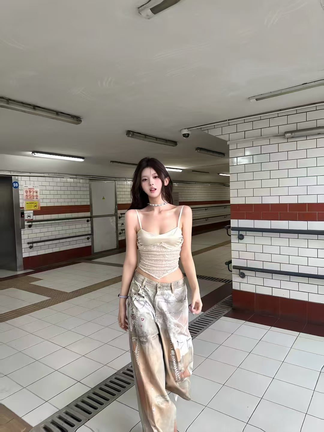 Cross-Border Heavy Industry Chain Print Jeans for Men and Women Summer American Style Straight-Leg Floor-Length Pants