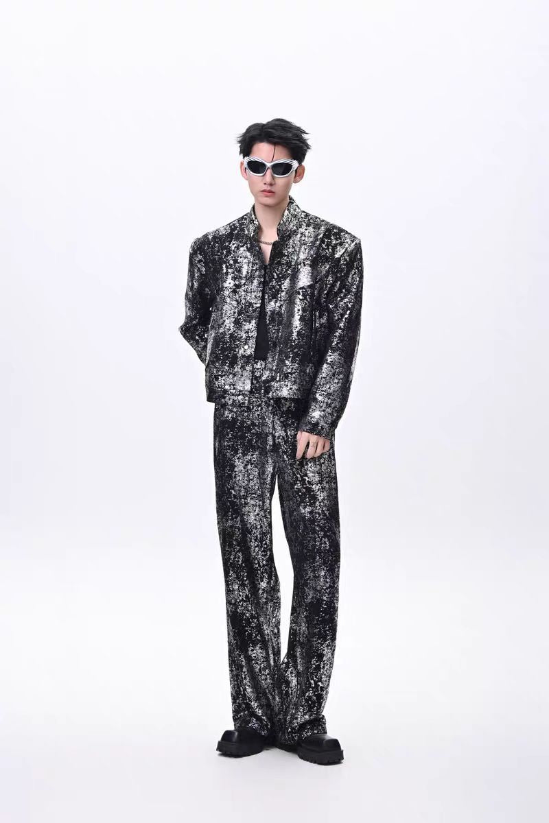 2025New Fashion Suit Trendy Brand Cool Street Style Short Jacket Wide-Leg Pants Casual Two-Piece Set for Men