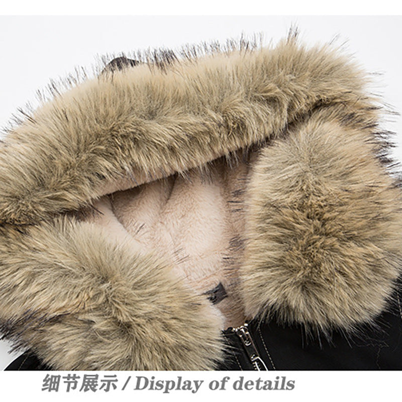 American Retro Autumn Winter Trendy Metal Buckle Design Men's Thickened Warm Hooded Cotton Jacket Long Sleeve