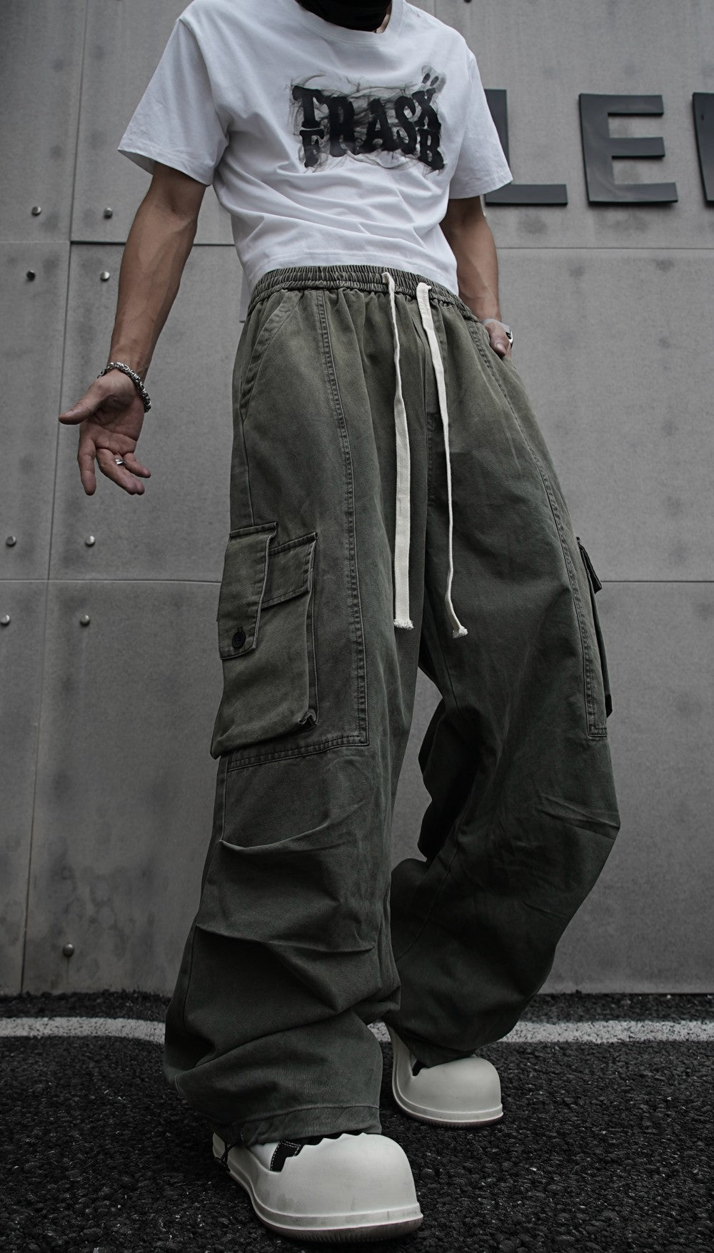 American Retro Wasteland Washed Vintage Multi-Pocket Cargo Pants Unisex Trendy Loose Straight Wide-Leg Casual Long Pants
