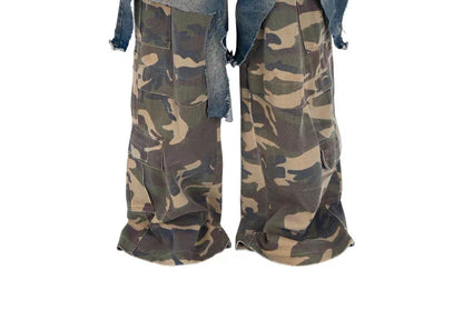 Parisian style vibe Heavyweight Patchwork Fake Two-Piece Vintage Camouflage Functional Loose Cargo Trendy Hip-Hop Jeans