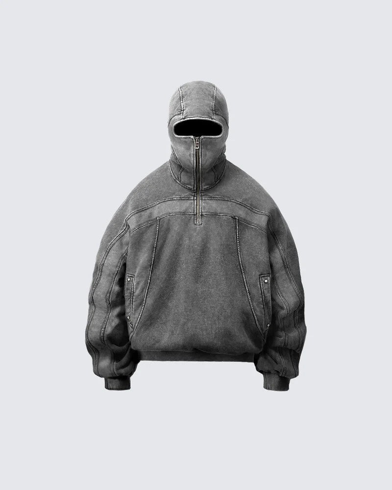 2025European and American Trendy Brand Single Hat Long Zipper Eyelet Hat Design Hooded Zipper Sweatshirt Full Face Men's Style