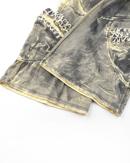 2025Autumn American High Street Heavy Craft Hand-painted Denim Jacket for Men and Women Retro Street Distressed Washed Jeans