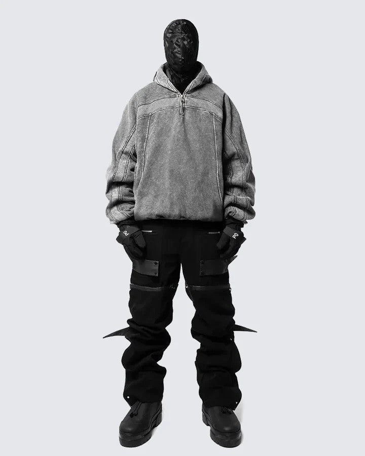 2025European and American Trendy Brand Single Hat Long Zipper Eyelet Hat Design Hooded Zipper Sweatshirt Full Face Men's Style