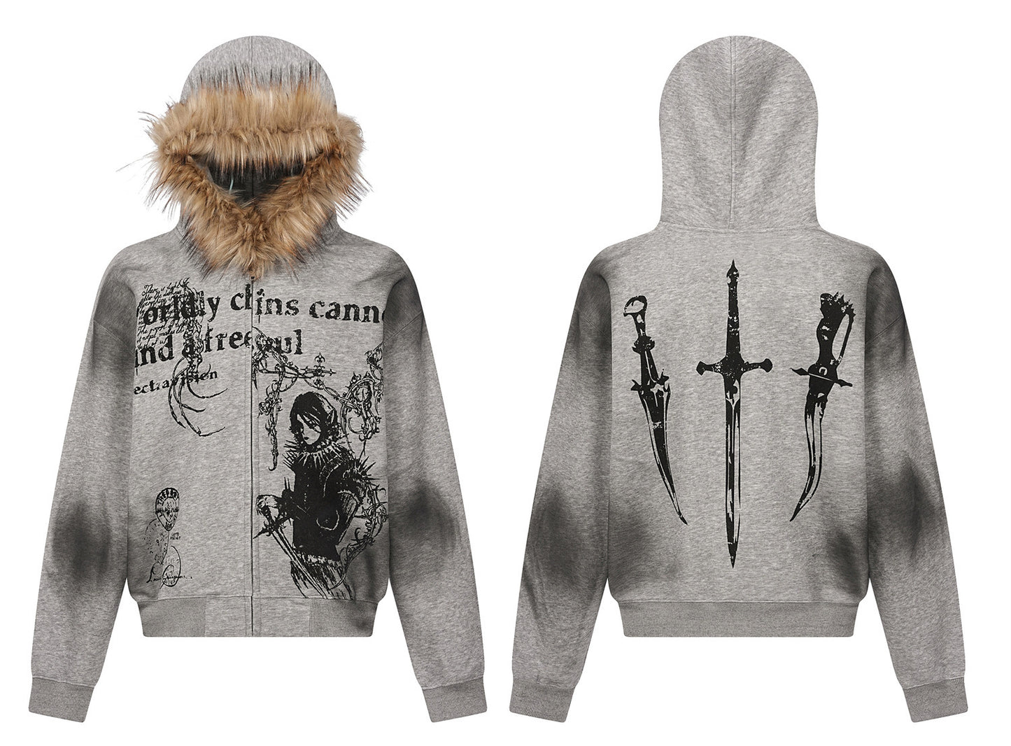 GUO WEAR  American Retro Hip-Hop Street Style Fur Collar Hooded Cardigan Sweatshirt for Men and Women, Autumn and Winter Trendy Brand