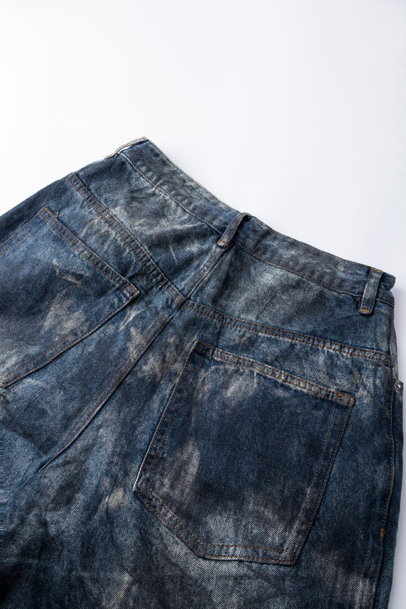 High-End European Version Spring Summer Men's Jeans Slim Straight Stretch Washed Ripped Wide-Leg Men's Pants