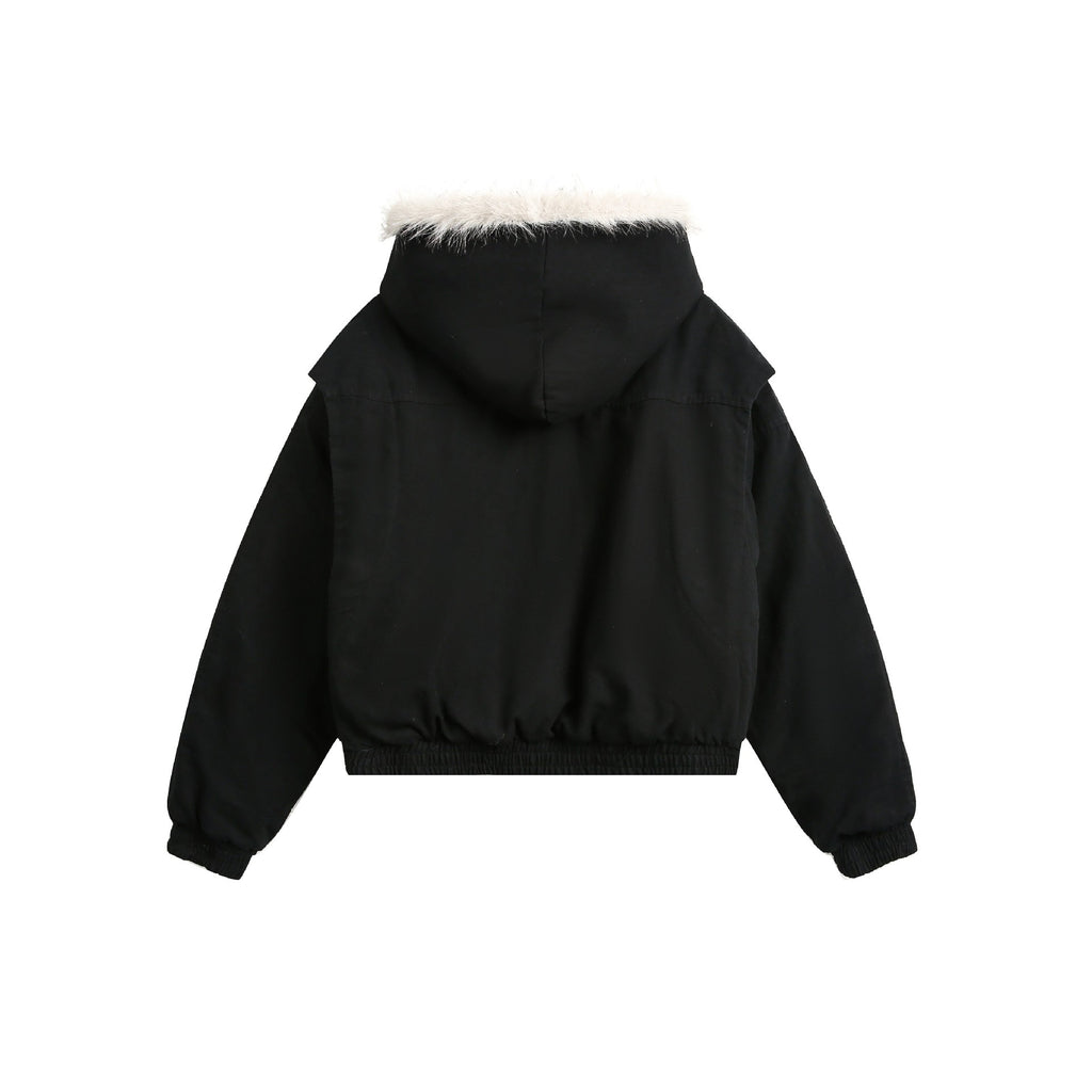 GUOWEAR Pearl Canvas Mountain Eagle Fleece-Lined Jacket American Street Wasteland Style Cotton Coat Men's Fleece-Lined Thickened Jacket