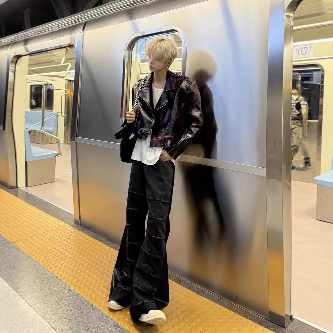 European and American Heavy Industry Angora Red High-End Feel pu Leather Motorcycle Jacket for Men and Women