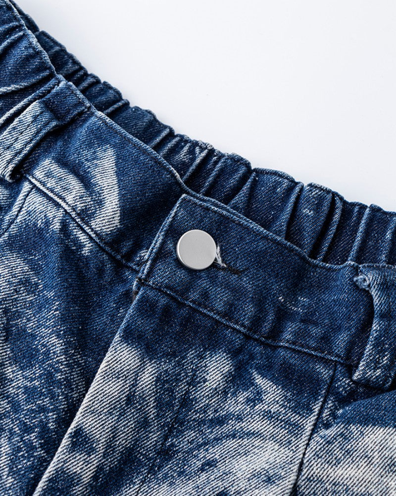 Summer Thin Jacquard Cool Comfortable Fabric Five-Point Denim Shorts Men's Trendy New Wide-Leg Straight Mid-Length Shorts