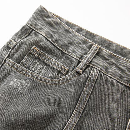 Distressed Jeans Loose Wide-Leg Straight Trendy Beggar Style Slimming High Street Design Niche Long Pants High Street Style