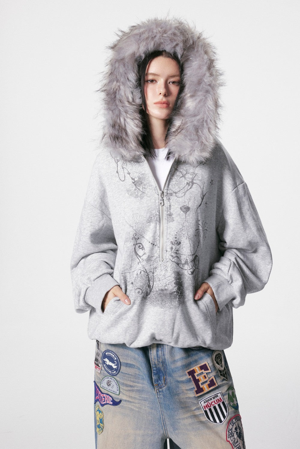 European and American Style Autumn Winter Fleece Hat Sweatshirt Hip Hop Printed Pattern Pullover Hoodie Street Fashion y2k Coat