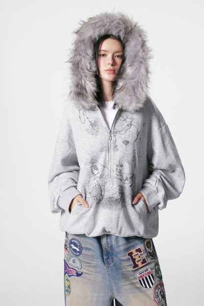 European and American Style Autumn Winter Fleece Hat Sweatshirt Hip Hop Printed Pattern Pullover Hoodie Street Fashion y2k Coat