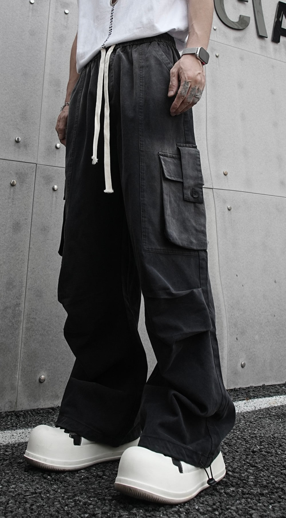 American Retro Wasteland Washed Vintage Multi-Pocket Cargo Pants Unisex Trendy Loose Straight Wide-Leg Casual Long Pants