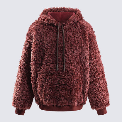 Plush Hooded Jacket Warm Loose Unisex Sweatshirt Trendy Versatile Autumn Winter European Style Couple Style