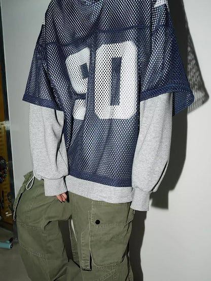 Trendy Loose Hooded Sweatshirt Jacket Mesh Digital Sports Casual Top Unisex Breathable