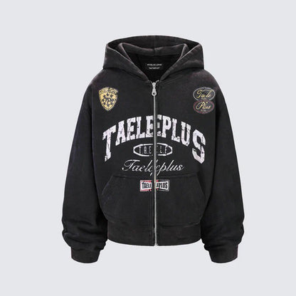 2025Spring New Vintage Distressed Letter Print Hoodie for Men, Stylish and High-End Long Sleeve Jacket