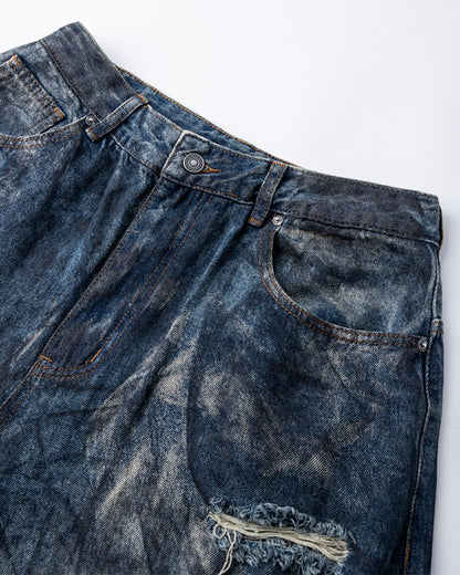 High-End European Version Spring Summer Men's Jeans Slim Straight Stretch Washed Ripped Wide-Leg Men's Pants