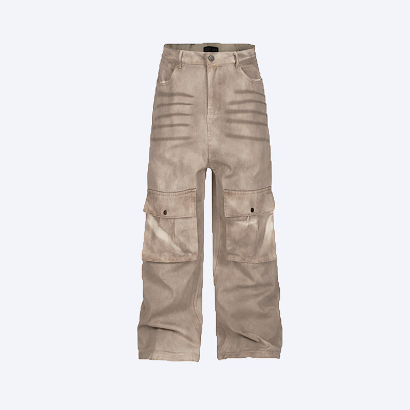 Marble Dark Pattern Straight Loose Fit A Men's Casual Flared Pants Trendy Lazy Style Cargo Pants