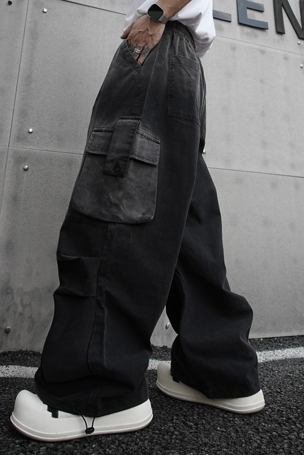 American Retro Wasteland Washed Vintage Multi-Pocket Cargo Pants Unisex Trendy Loose Straight Wide-Leg Casual Long Pants