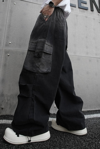 American Retro Wasteland Washed Vintage Multi-Pocket Cargo Pants Unisex Trendy Loose Straight Wide-Leg Casual Long Pants