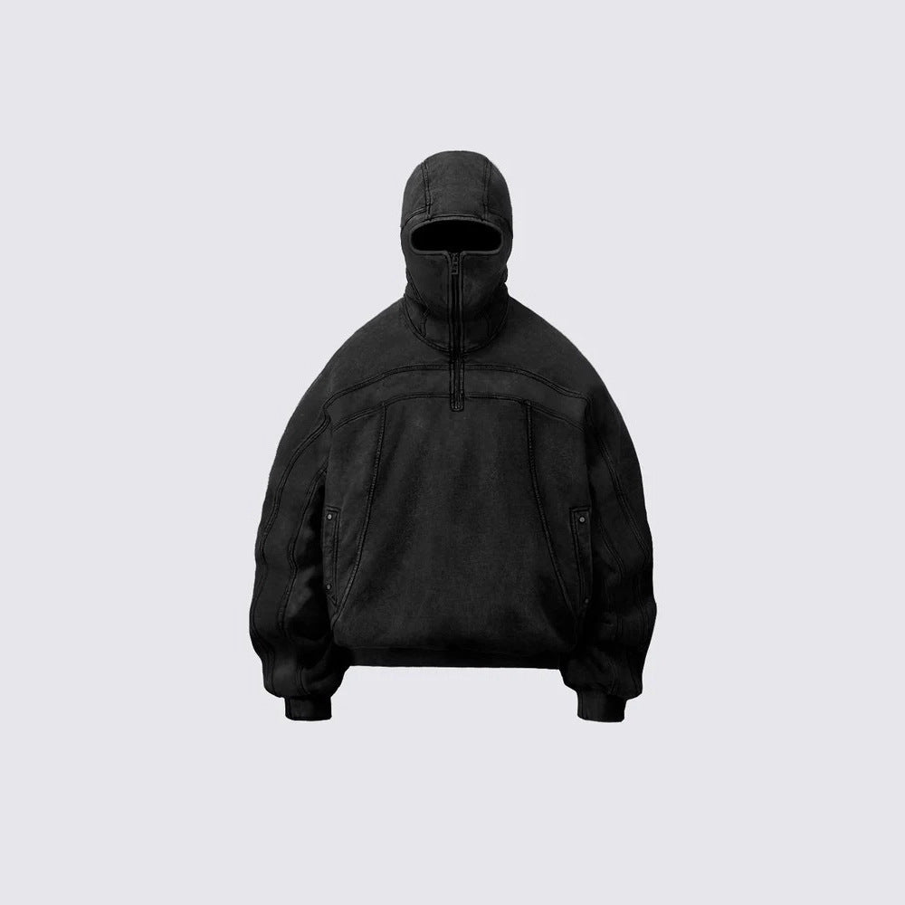 2025European and American Trendy Brand Single Hat Long Zipper Eyelet Hat Design Hooded Zipper Sweatshirt Full Face Men's Style
