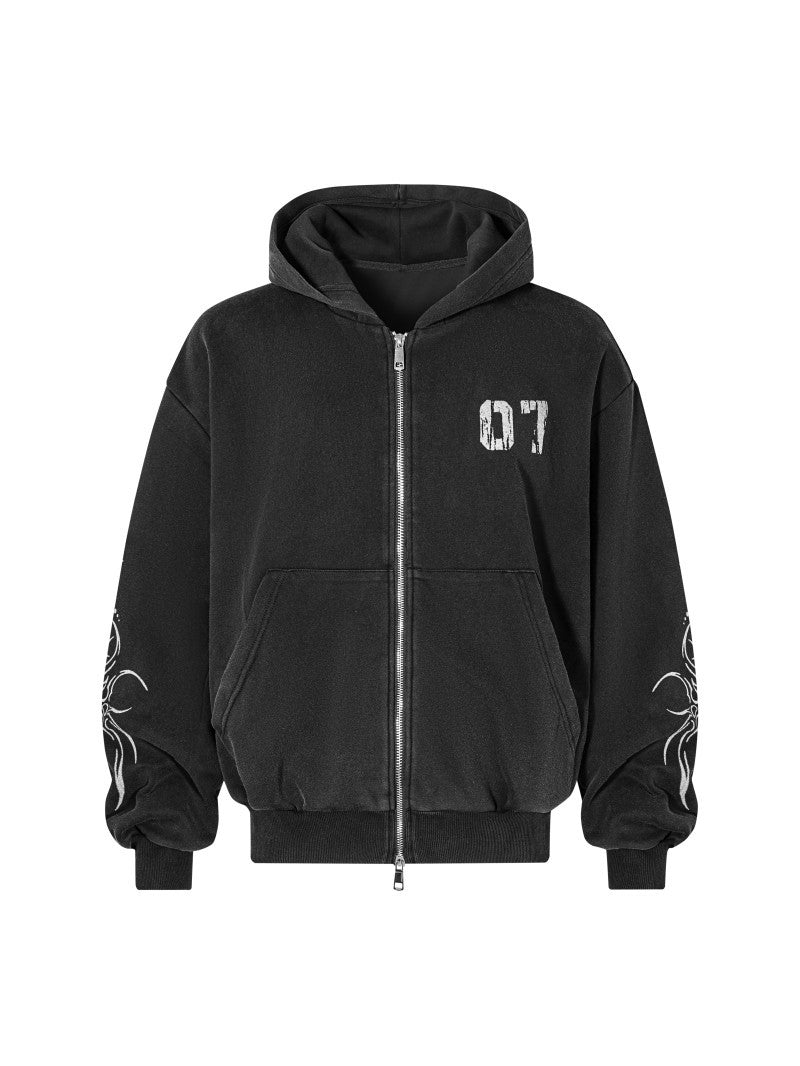European and American High Street Dark Style Embroidered Hooded Zipper Sweatshirt for Men Spring and Autumn Trendy Brand Street Retro Loose Jacket ins