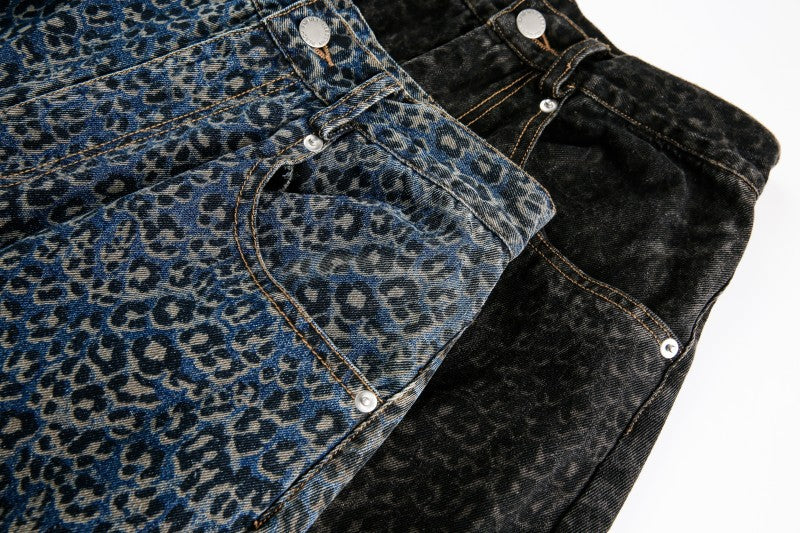 Fashion Brand2025Autumn New European and American High Street Leopard Print Scimitar Jeans RO Trendy Wide-Leg Pants