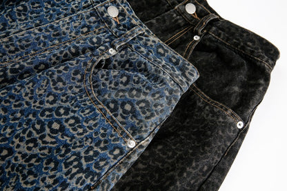 Fashion Brand2025Autumn New European and American High Street Leopard Print Scimitar Jeans RO Trendy Wide-Leg Pants