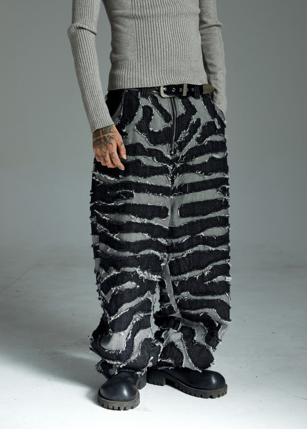 2025Autumn New Heavy Craft Patchwork Zebra Pattern European and American Trendy Brand Loose Jeans