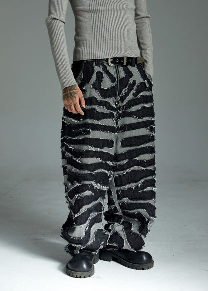 2025Autumn New Heavy Craft Patchwork Zebra Pattern European and American Trendy Brand Loose Jeans