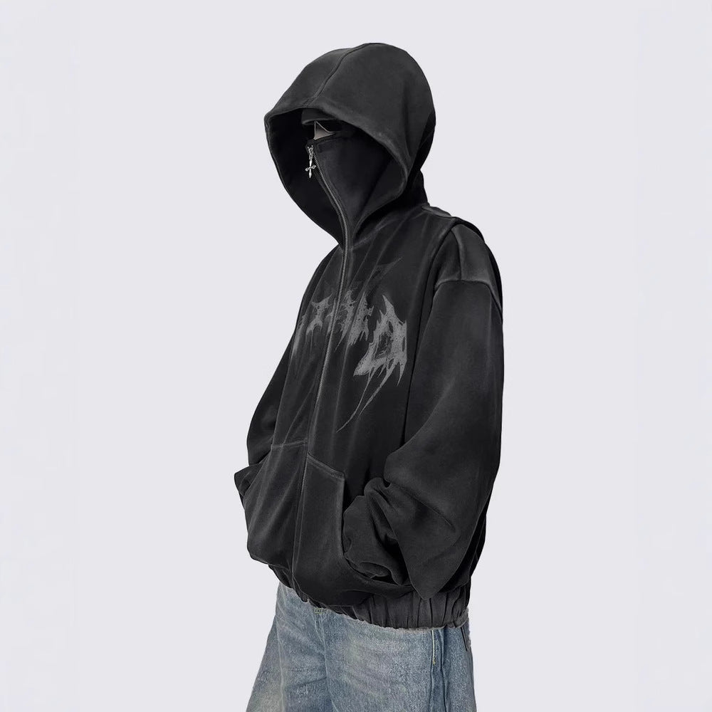 American Retro Street Zipper Hoodie Gothic Letter Star Sweatshirt for Men and Women2025New