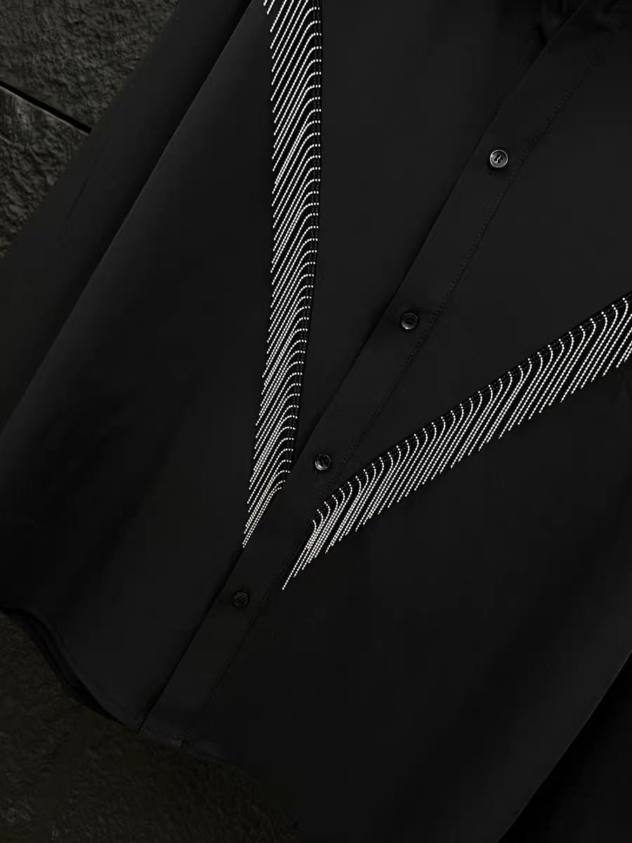High-end Stylish Design Black Long Sleeve Shirt for Men Spring Summer New Korean Version Casual Patchwork Tassel Shirt