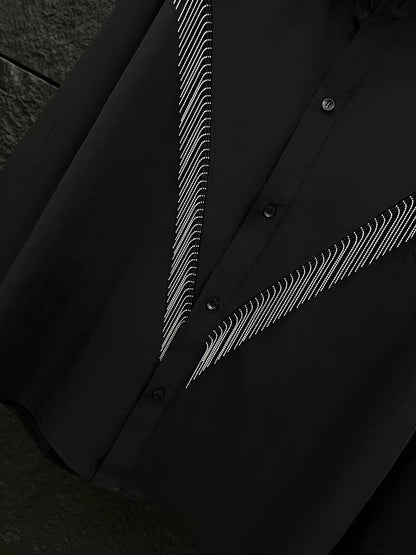 High-end Stylish Design Black Long Sleeve Shirt for Men Spring Summer New Korean Version Casual Patchwork Tassel Shirt