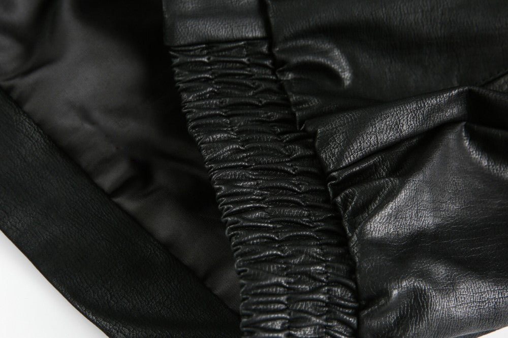 European and American Heavy Embroidery Lapel Loose Short Zipper Leather Jacket Coat