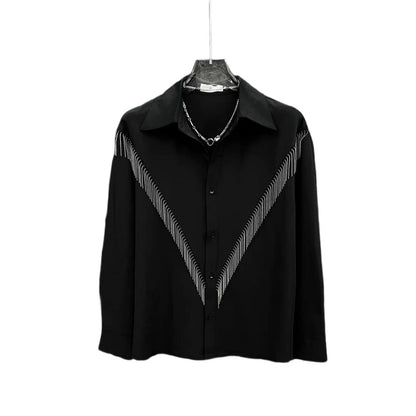 High-end Stylish Design Black Long Sleeve Shirt for Men Spring Summer New Korean Version Casual Patchwork Tassel Shirt