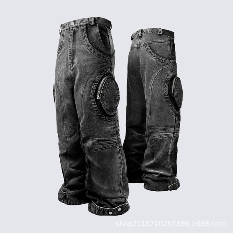 GUOWEAR Black ripped design zipper pants Fashion Street Style Jeans Personalized Trendy Cargo Pants