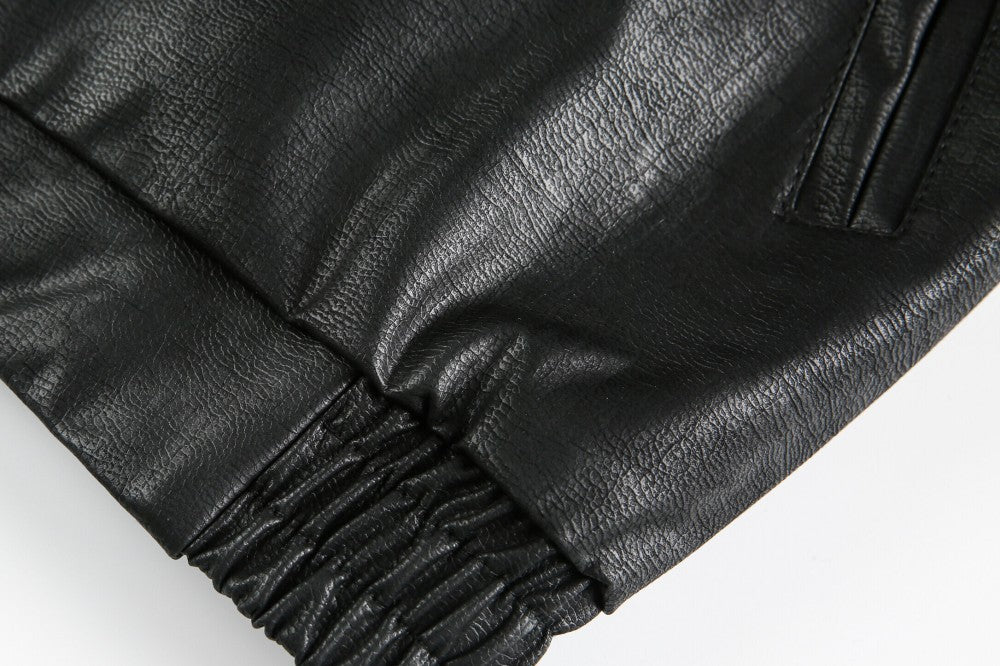 European and American Heavy Embroidery Lapel Loose Short Zipper Leather Jacket Coat