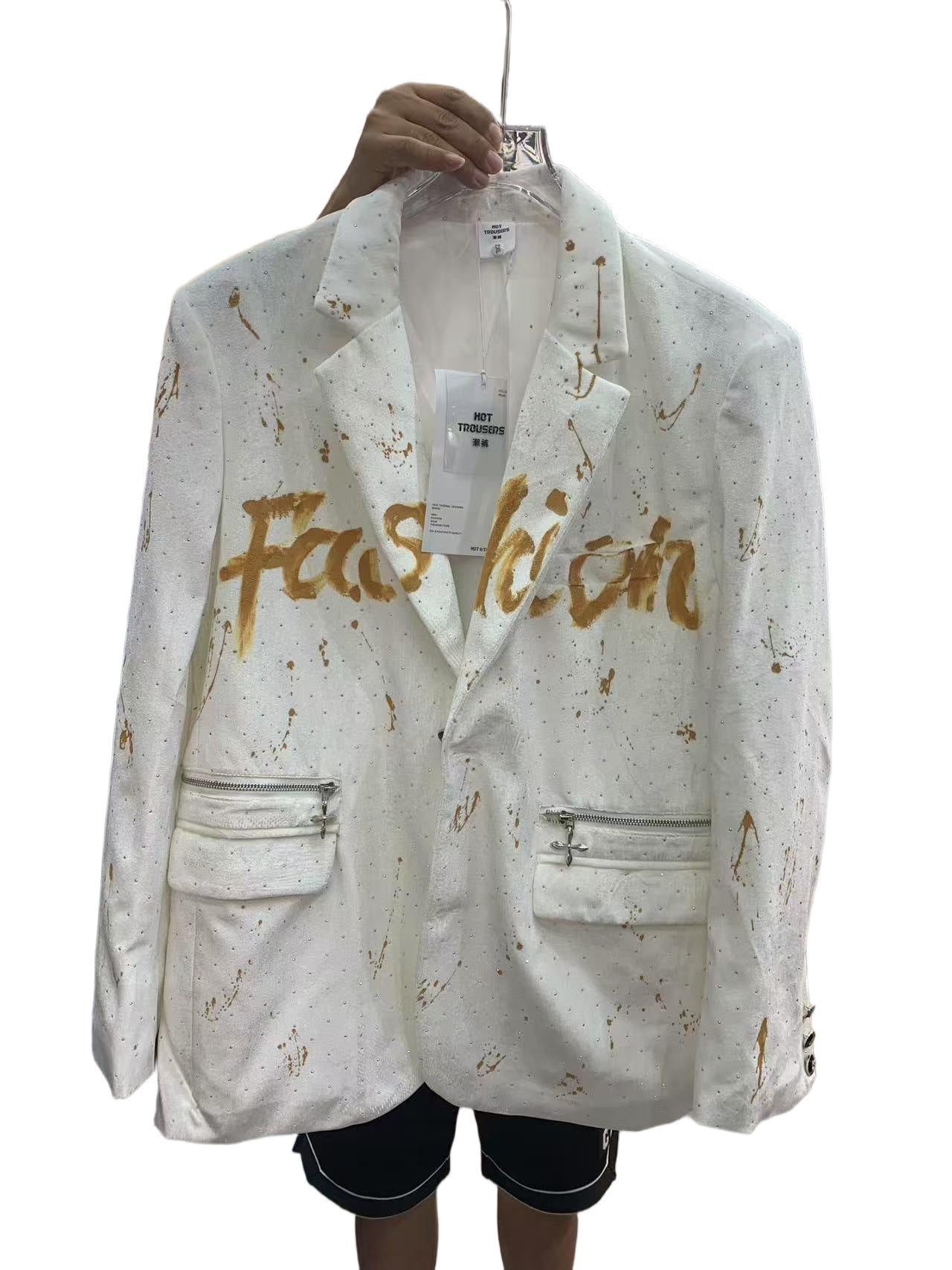 Europe and America2025New Fashion Trendy Casual Hand-painted Letter Tiger Pattern Men's Blazer