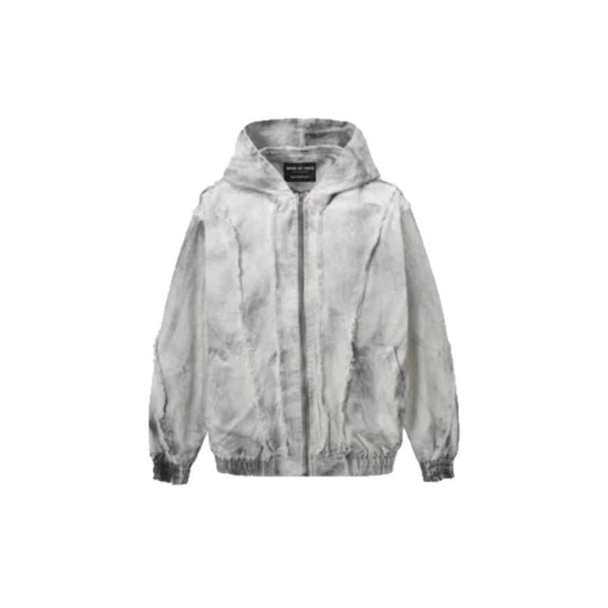 European and American High Street Wasteland Style Spray Paint Dirty Patchwork Hooded Jacket for Men Spring Frayed Edge Design Coat