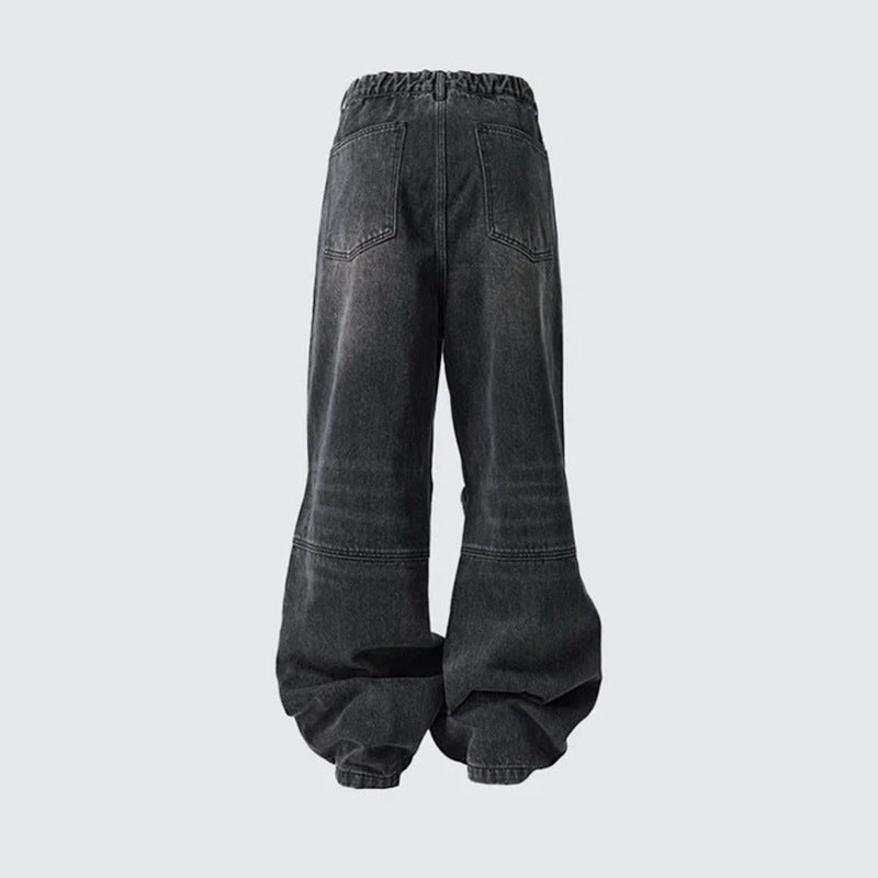 GUOWEAR American High Street Washed Vintage Patchwork Loose Casual Wide-Leg Jeans Unisex Fashion