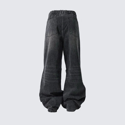 GUOWEAR American High Street Washed Vintage Patchwork Loose Casual Wide-Leg Jeans Unisex Fashion