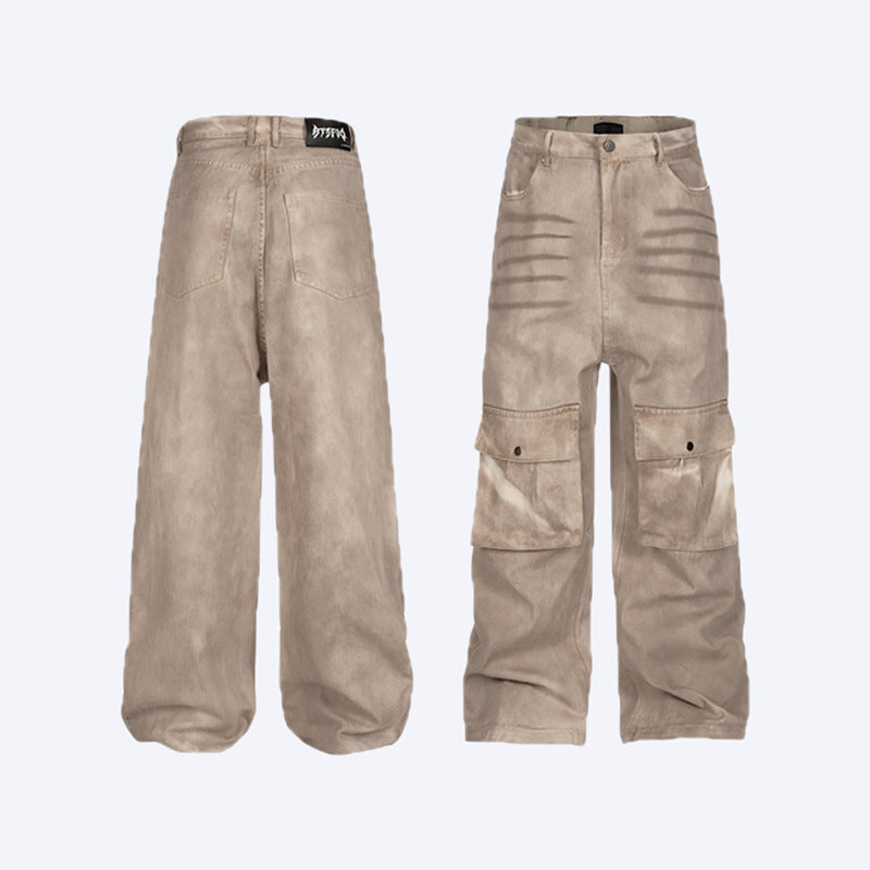 Marble Dark Pattern Straight Loose Fit A Men's Casual Flared Pants Trendy Lazy Style Cargo Pants