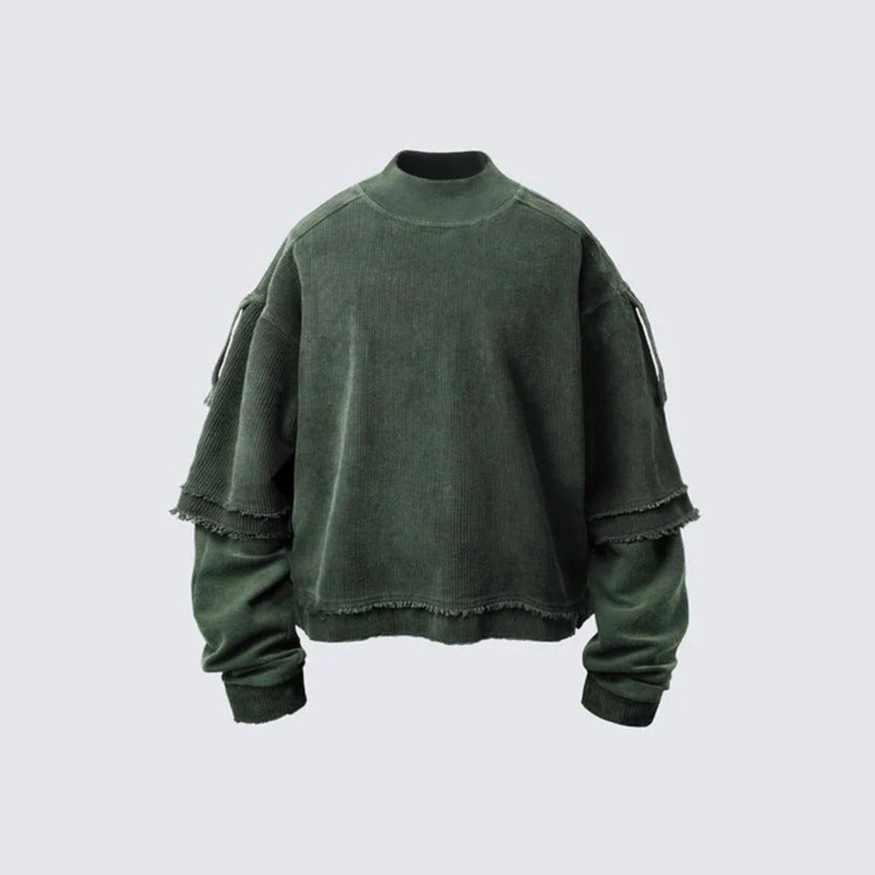 GUO WEAR Dirty Dyed Frayed Trendy Brand Long Sleeve Washed Vintage Fake Two-Piece Colorful American Street Style T Shirt