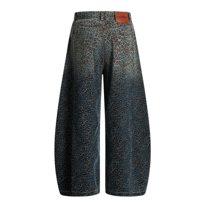 Fashion Brand2025Autumn New European and American High Street Leopard Print Scimitar Jeans RO Trendy Wide-Leg Pants
