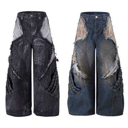 High-quality American streetwear super heavy-duty brushed and washed buffalo jeans